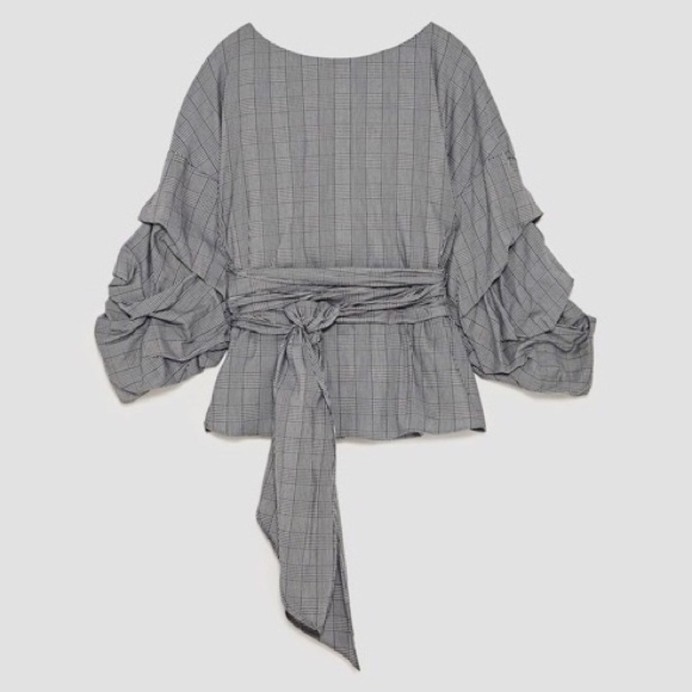 NWT Zara Plaid, Tie Waist Shirt